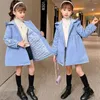 Jackets High Quality Girl Trench Coat Autumn Winter Hooded Teenager Girls Cotton Outerwear Children Clothing Pink/Blue Color