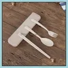 Flatware Sets Portable Plastic Tableware Spoon Fork Chopsticks Set Design Ecofriendly Reusable Wheat St Cutlery 4 Colors Drop Delive Otxjl