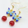 Dangle Earrings Long Women Drop 13 16mm Gold-color Butterfly Cloisonne Purple Jades Chalcedony Jewelry B2632