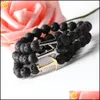 Beaded Strands Wholesale Men Bracelet Real Natural Stone Bead Anchor Bracelets For Women Matte Black Lava Volcanic Rock Meditation Dhxs9