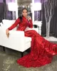 Sparkly pailletten rood prom jurken 2023 Hoge nek lange mouw zeemeermin formele gelegenheid avondjurk zwarte meisjes Afrikaanse feestjurk vrouwen gewaad soiree vestido