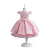 2023 Or Cristal Fleur Filles Robe rose Pageant Robes Robe De Bal Perlée Enfant En Bas Âge Vêtements Pour Enfants Petits Enfants Robes D'anniversaire