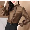 Women's Blouses Vintage Office Ladies Shirts Lady Casual Lotus Leaf kraag lantaarn mouw vrouwelijke blouse losse dames blusas tops dm0035