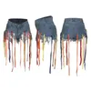 Женские шорты Bkld Jean 2022 Женская летняя одежда мода красочная ремни для кисточки с высокой талией джинсовой джинсовой