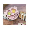 Food Savers Conteneurs De Stockage Wheat St Plate Cartoon Bébé Enfants Vaisselle Ensembles Vaisselle Nourrir Aliments Plats Bol Ensemble Avec Spoo Ot4If