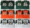 18 19 Miami Hurricanes College 26 Sean Taylor Jerseys Men Green Orange White Football 20 Ed Reed Jersey Unive