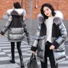 Women's Down Lamb Wool Stitching Shiny Cotton Coat Mid-length Style Winter Padded Jacket And