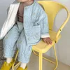 Ensembles de vêtements 2022 hiver enfants vêtements de maison garçons vêtements rembourrés en coton dessin animé broderie filles intérieur polaire chaud 2 pièces tenues