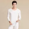 Roupa interior térmica masculina Conjunto masculino de alta qualidade de cor sólida Seda Malha dupla Gola redonda Amoreira Roupas e calças de outono XXXL