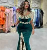 Elegant Green Algeriet Kaftan Prom kl￤nningar 2023 Velvet Cap Sleeve Mermaid Turish Evening Dress Morrocan Dubai Sexig Slit Party Noite Robes De Soiree Vestios Festia