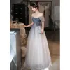 Ethnic Clothing Women French Fairy Long A-line Tulle Prom Dresses Princess Off-Shoulder Sexy Backless Lacing Up Evening Gown