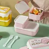 Serviesgoed sets praktische lunchcontainer bpa gratis opbergdoos dubbele laag schattige cartoon organisator