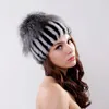 Basker Ryssland stil riktig stickad hatt med stora silver pom poms beanies eleganta kvinnor naturliga mössa huvudbonad