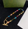 Stylish Diamond Multicolored Chain Necklace Letter Pendant Halsband Kvinnor Luxur Designer Charm Armband Have Stamp Ladies Party 282U