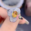 Bagues de cluster Naturel Véritable Citrine Fleur De Luxe Bague Réglable 925 Sterling Argent 6 8mm 1.3ct Pierres Précieuses Fine Bijoux Pour Hommes Femmes X22435