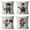 Kudde Cartoon Pirate and Treasure Chest Throw Cover 45 45 cm Covers Linen Pillows Case Soffa Home Decor Case