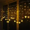 Stringhe 2X1.5M a forma di cuore LED String Light Holiday Wedding San Valentino Lampada decorativa 128 Party Curtain Decor EU 220V