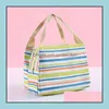 Scatole per il pranzo Borse Canvas Stripe Picnic Drink Thermal Insated Cooler Tote Bag 450Ml Custodia portatile per il trasporto 6 colori Zwl176 Drop Deliv Otq9Q