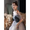 Ethnic Clothing Women French Fairy Long A-line Tulle Prom Dresses Princess Off-Shoulder Sexy Backless Lacing Up Evening Gown