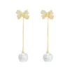 Dangle Earrings Long Tassel Pearl Simple Bow Micro-set Zircon Stud Light Luxury Party Wedding Jewelry