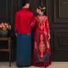 Vêtements Ethniques FZSLCYIYI Strass Perlé Broderie Rouge Bleu Chinois Mariée Époux Robe De Mariée Cheongsam Mariage Élégant Qipao