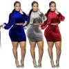 2023 Velvet Two Piece Dress Women Sexy Crop Top and Bodycon Skirt Set 2Pcs Outfits Free Ship