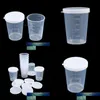 Measuring Tools 10Pcs 50Ml Plastic Transparent Measure Cups With White Lids Cap Container Liquid Beaker Drop Delivery Home Garden Ki Otx2Z