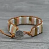 Strand JoursNeige Hand Weaving Boho Bracelets Color Natural Stone Single Leather Wrap Cuff Vintage Bracelet Bohemia Jewelry