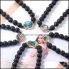 Beaded Strands Women Mencross Heart Round Shape Natural Abalone Shell Charm Bracelet Lava Volcanic Stone Beads Braided Rope Bracele Otbci