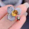 Bagues de cluster Naturel Véritable Citrine Fleur De Luxe Bague Réglable 925 Sterling Argent 6 8mm 1.3ct Pierres Précieuses Fine Bijoux Pour Hommes Femmes X22435