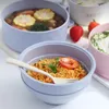 Dinnerware Sets Large Capacity Instant Noodles Bowl Useful Easy Clean Soup Container With Lid And Wheat Spoons Chopsticks PP Nordic