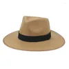 Berets Women Hats Fedora Big Brim 9.5cm Ribbon Band Classic Formal Jazz Felt Hat Men Wedding Panama Sombreros De Mujer