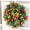 Dekorative Blumen Künstliche Grün Orange Eukalyptus Kranz Weihnachten Kreative Blumen Geschenk Simulation Tür Anhänger Gefälschte Pflanzen Dekoration