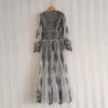 Casual Dresses XXL Long Party Evening Vestidos 2022 Spring Women V-ringen Hollow Out Brodery Sleeve Elegant Lace Maxi Gown Dress