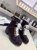 Designer Luxury Vintage Tweed Check Lace Up Embroidered black leather pearl platform ankle boots With Original box