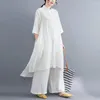 Ubranie etniczne 2023 Summer Plus Dwa kawałki Zestaw Linen Tang Suit Chiński styl Kobiety Tops Lose szerokie spodnie nogi kobiet 30745
