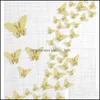 Wall Stickers 12Pcs/Set Rose Gold 3D Hollow Butterfly Sticker For Home Decor Butterflies Room Decoration Party Wedding Decors Wll993 Otohv