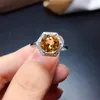 Cluster Rings Citrine Ring Natural 925 Sterling Silver Gem Size 8 8mm Fine Yellow Crystal Jewelry