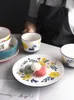 Bowls Four Seasons Underglaze Ceramic Dishes Tableware Household Flat Creative Rice Bowls.