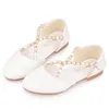 Chaussures plates filles cuir princesse 2022 printemps été antidérapant fond souple résistant à l'usure perle bébé enfants