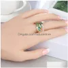 Band Rings Kinel Animal Jewelry Frog Fashion Green esmalte anel largo para a mulher Party Crystal Gold Color Vintage New Drop Delivery Dhggb