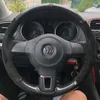 Dostosowane okładka kierownicy samochodowej warkocz bez poślizgu czarny zamsz na Volkswagen Golf 6 Mk6 VW Polo Jetta Mk5 Sagitar Bora Santana