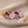 Purple Crystal Flower Studs For woman Fashion Jewelry Wedding Party Girl Elegance Zestaw akcesoria