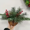 Décorations de noël panier suspendu guirlande baies rouges pommes de pin neige élingue artificielle lumières LED pour porte fenêtre