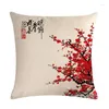 Kudde akvarell bläck tvätt kinesiska plommon snömålning kuddar linne soffa säte kast heminredning gåva