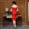 Etniska kläder kinesiska traditionella klänningar kort modern parti cheongsam design stil röd kvinnas mantel elegant