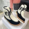 2023 designer de luxo peludo tornozelo botas mulheres moda outono inverno emendado lã proteção fria sapatos casuais senhora vintage arco triunfal fundo grosso martin botas