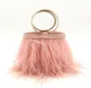 Evening Bags Ostrich Feather Bucket Bag Women Tassel Handbag Luxury Fur Purses Fashion Designer Party Clutch Chain Shoulder Wedding