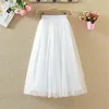 Skirts 2022 Korean Pleated Lace Gauzy Dress Women's Long Tulle Skirt High Waist Wide Hem Woman Mujer Faldas Saias