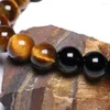 Strand Natural Men's Tigers Eye and Onyx Armband Men Stretch Beaded Mala Yoga Par Energy kraftfulla balans smycken